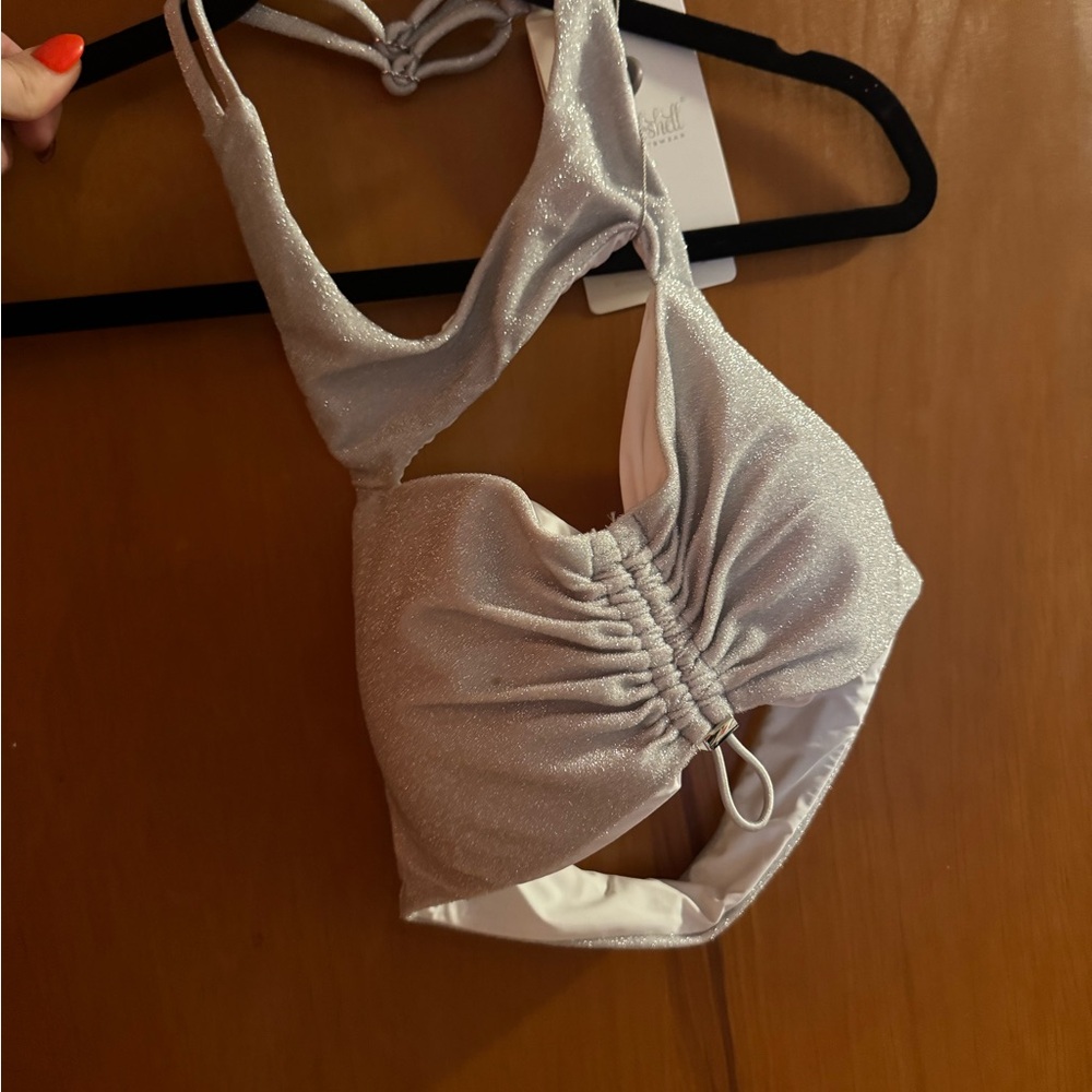 Bombshell Sportswear Shimmering Silver Bikini Top